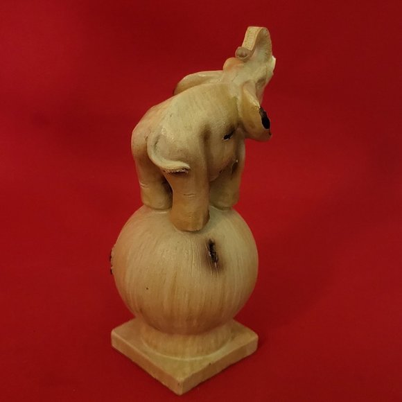 VTG Wooden Welcome Elephant  Raised Trunk Standing on a Ball Figurine Home Decor - Picture 7 of 14